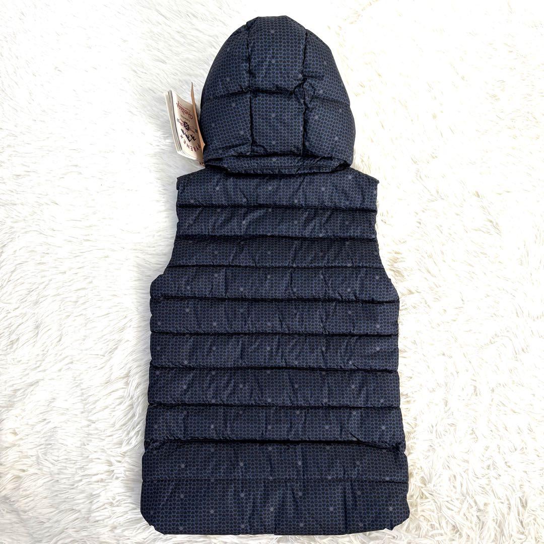 新品☆PYRENEX☆ピレネックス　ダウンベスト　ネイビー　濃紺　総柄　サイズ8