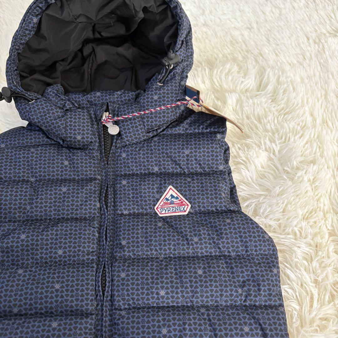 新品☆PYRENEX☆ピレネックス　ダウンベスト　ネイビー　濃紺　総柄　サイズ8