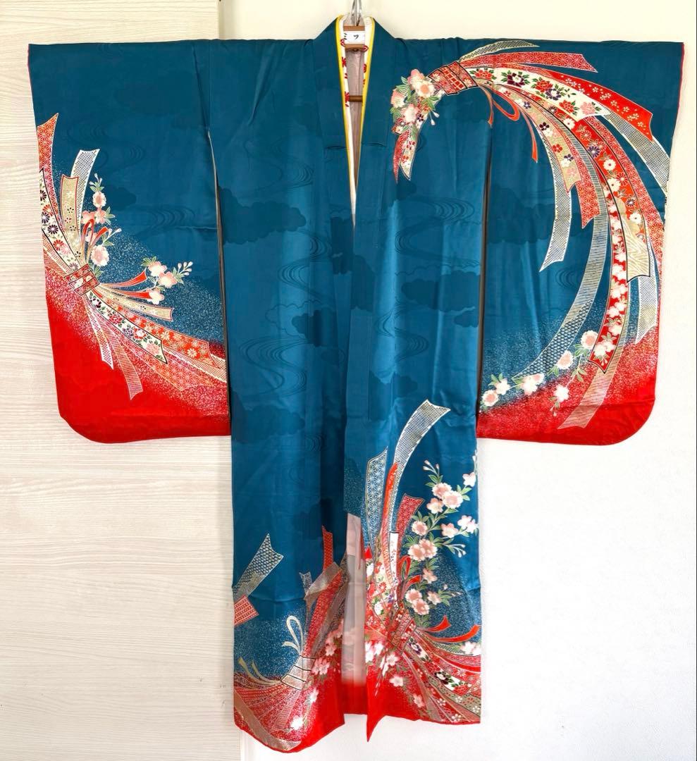 子供 七五三 着物 青 女の子 旭縫製　着物・長襦袢セット