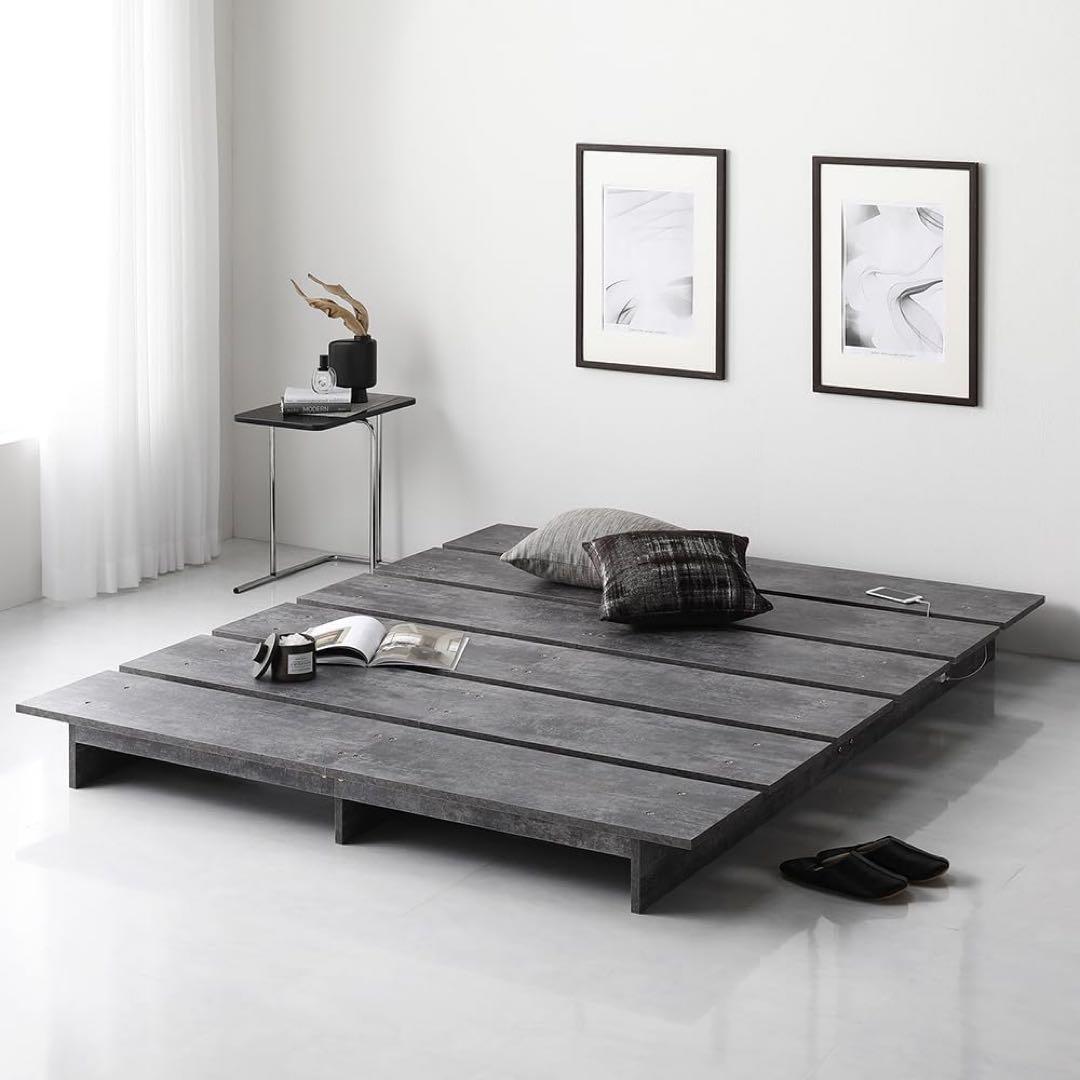 ベッド セミダブル ステージタイプ フレームのみ ストーングレー コンセント付