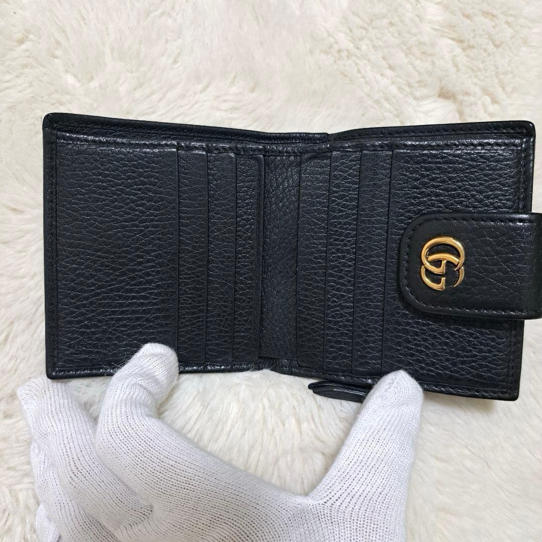 ✨極美品✨グッチ　二つ折り　マーモント　ブラック　レザー　GG金具