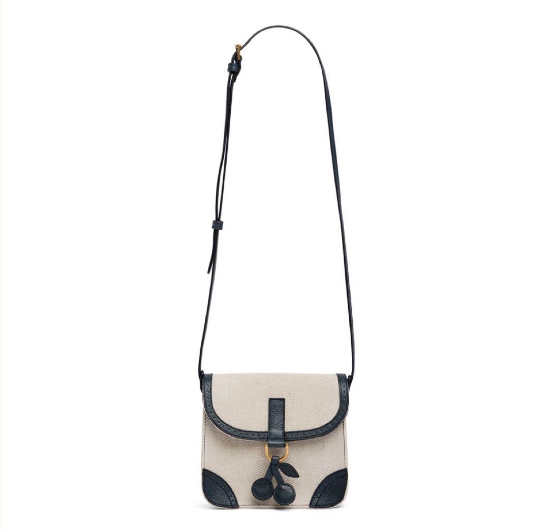 新品タグ付き　ボンポワン　完売品　レザー＆コットンバッグ　ネイビー