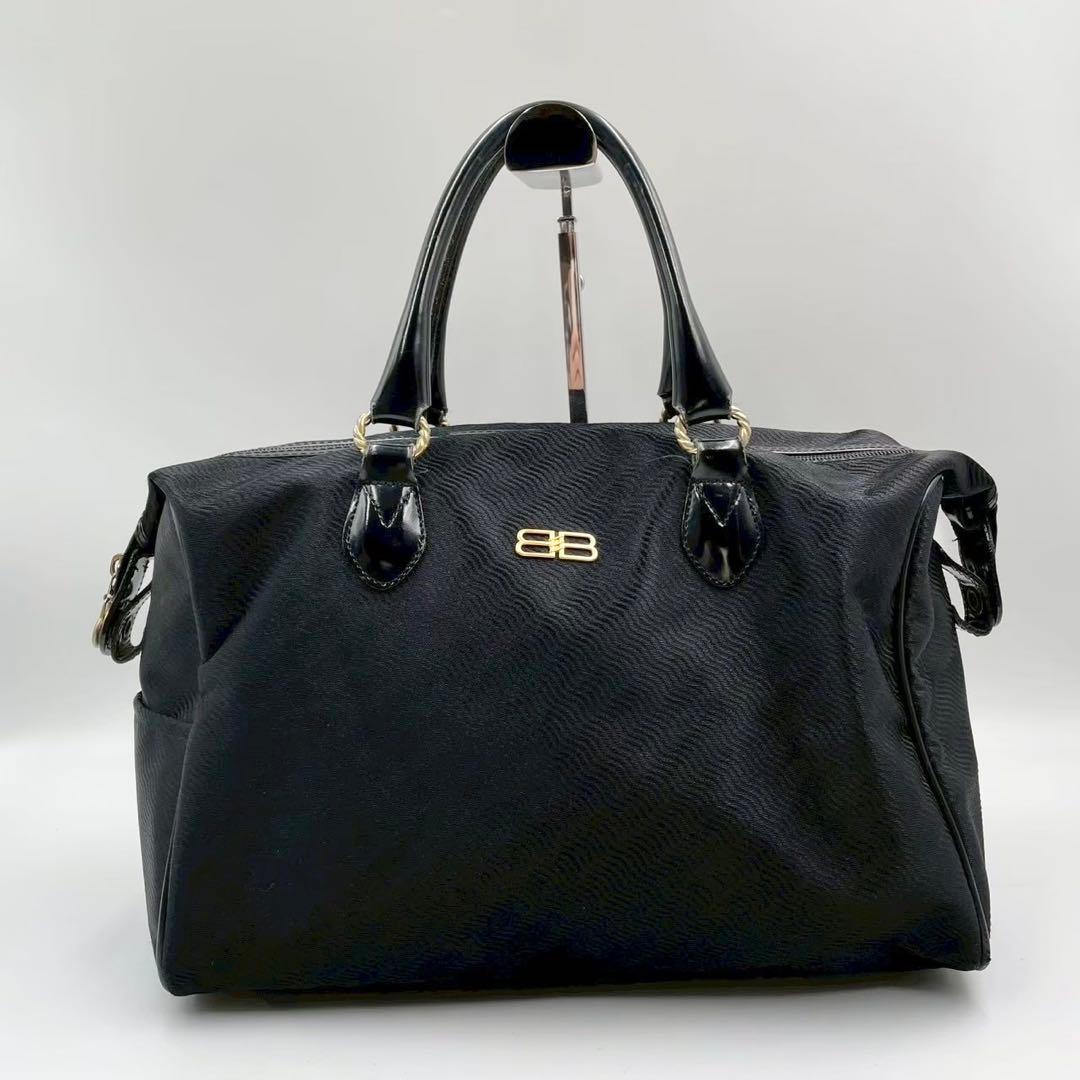 良品　ヴィンテージ バレンシアガ　ナイロンボストンバッグ　ブラック BBロゴ