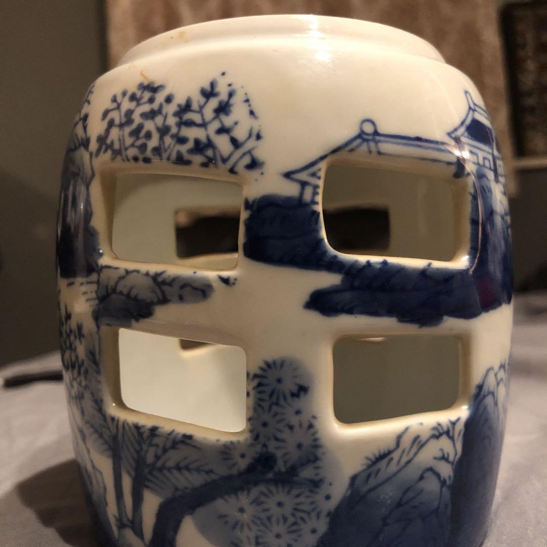 帽筒　帽子筒　染付 風景図 山水図　植木カバー　ビンテージ