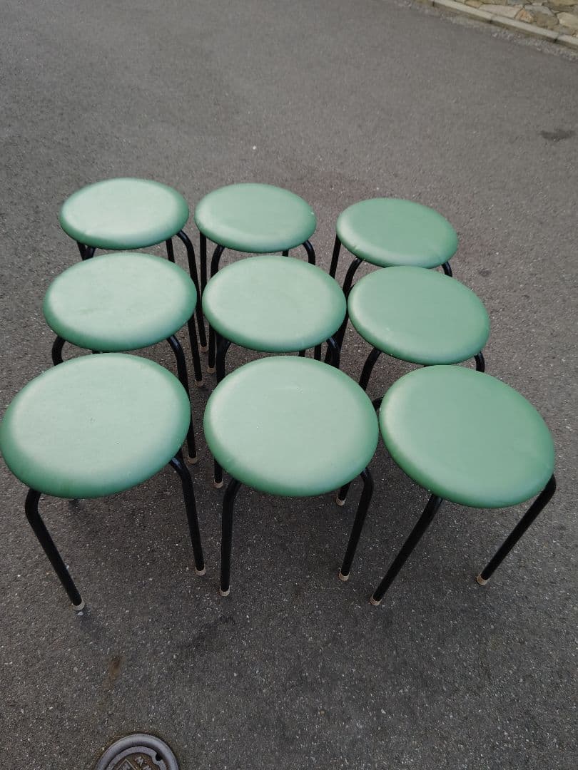 丸椅子 パイプ椅子 9脚セット グリーン