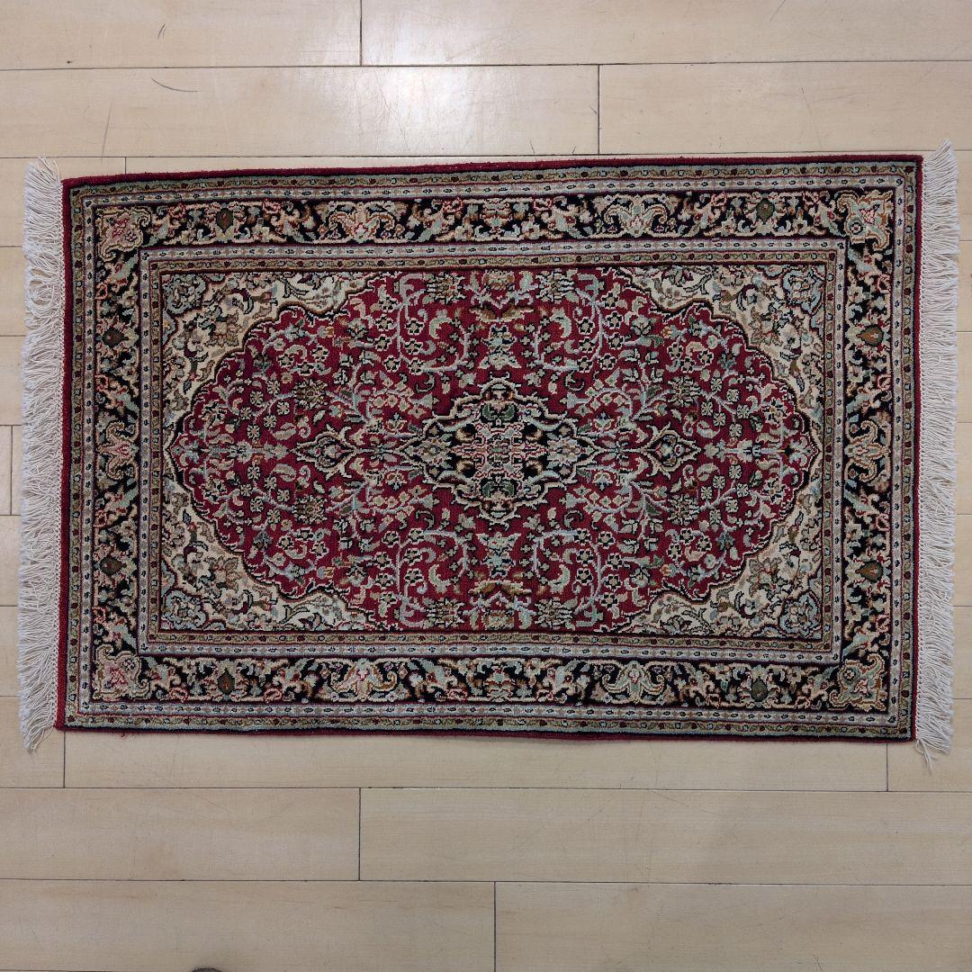 63x95cmカシミール手織りマット(048)インド・パキスタン・ペルシャ