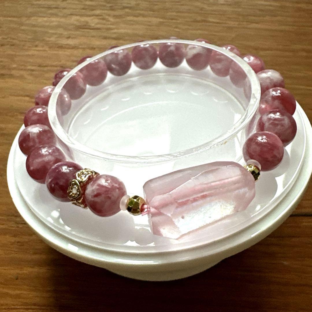 大人可愛い❢ピンクフックサイトとモルガナイトのブレス❥