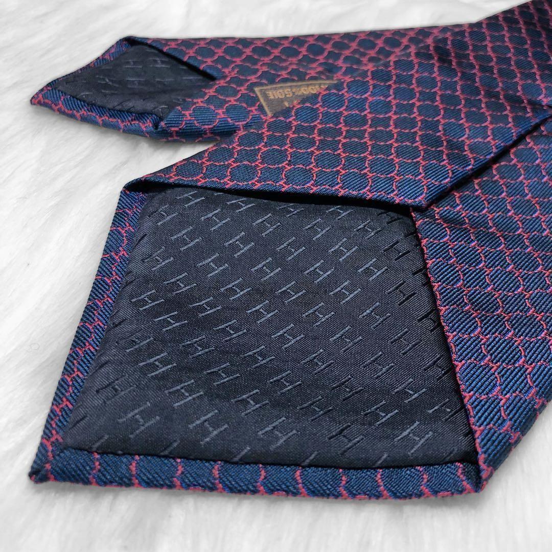 【美品】エルメス ネクタイ H柄 サークル ネイビー ビジネス 成人式 イベント