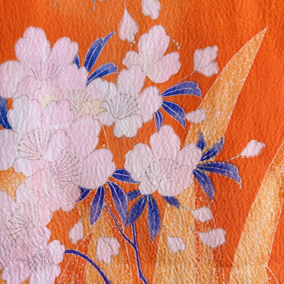 フルセット　七五三　7歳女の子　オレンジ地　桜　孔雀　52397