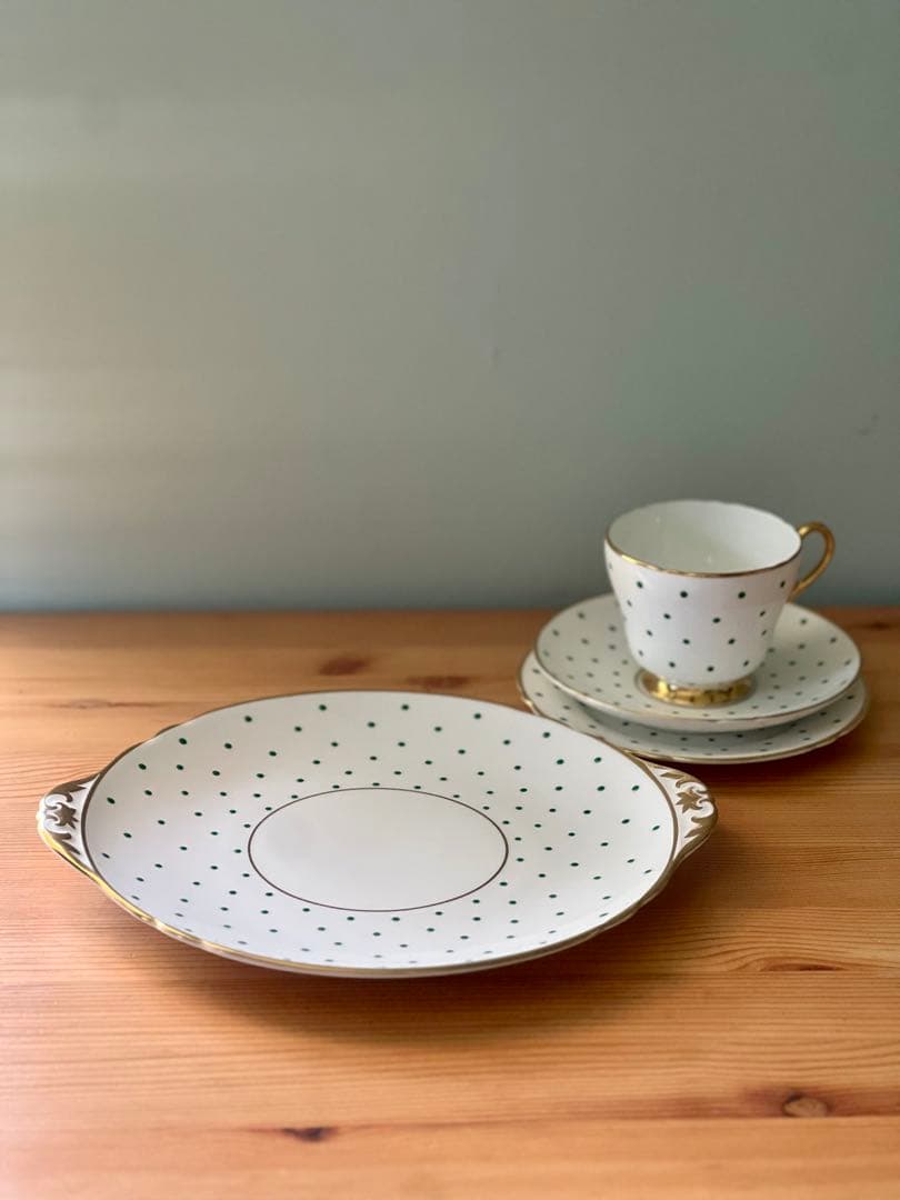 シェリー　グリーン ポルカドット★トレー　プレート／ミントン　スージークーパー