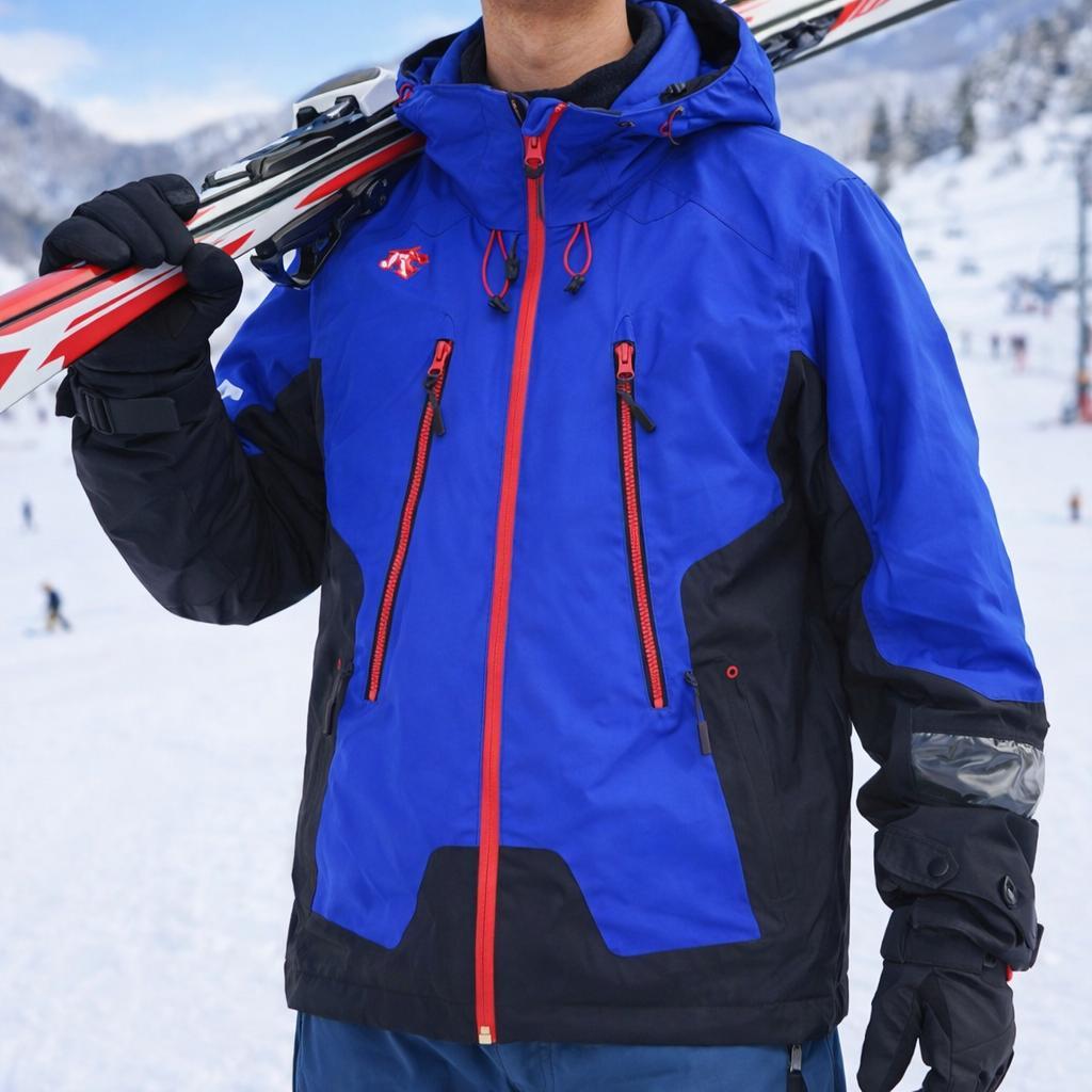 【美品】デサント HEAT NAVI 中綿スキーウェア ジャケット L 青×黒