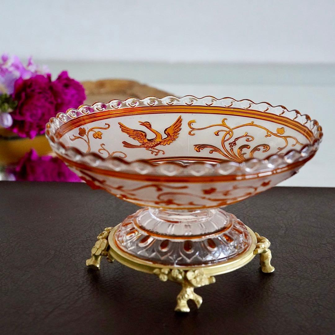 極希少オールドバカラBACCARATルネサンス ブロンズ脚付コンポート/ボウル