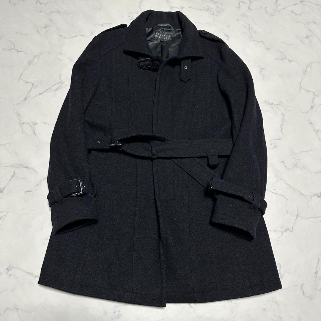 未使用級美品　バーニーズニューヨーク　ウールトレンチコート　ブラック　ベルト　M