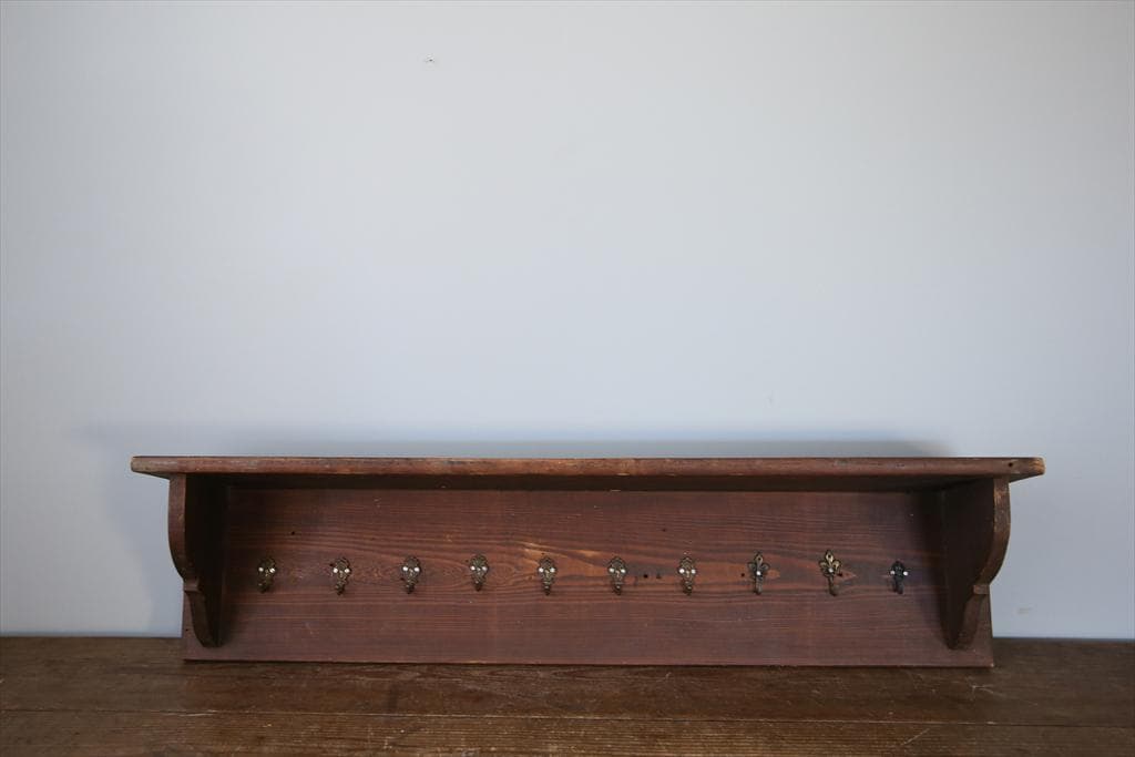 フランスアンティーク木製ウォールフック/シェルフ/壁掛けラック(90-55)