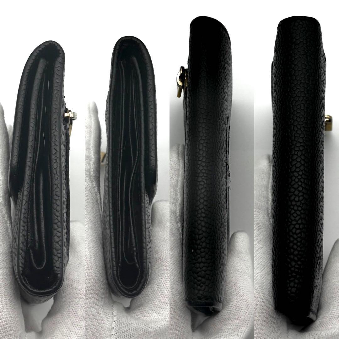 【美品✨レア】シャネル 財布 ココステッチ キャビア 三つ折 コンパクト