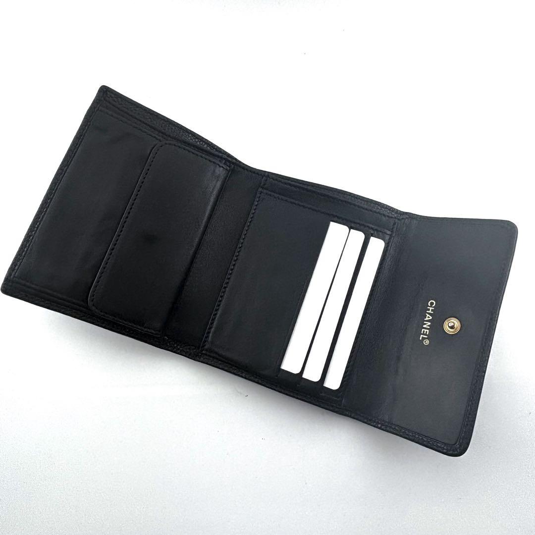 【美品✨レア】シャネル 財布 ココステッチ キャビア 三つ折 コンパクト