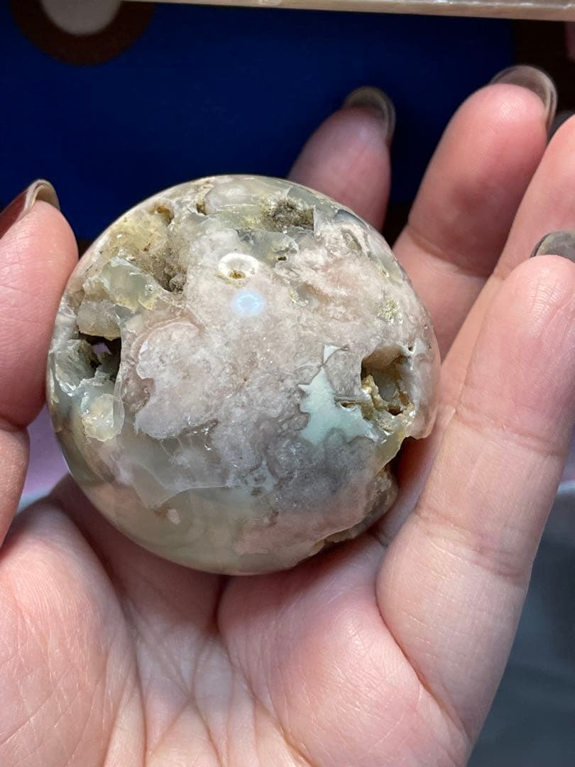 ピンクアメジストタワー 桜瑪瑙 天然石　丸玉　台座付き　4点セット　バラ不可