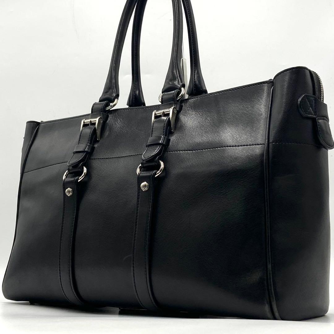 【美品】万双 双鞣和地 トートバッグ レザー A4収納 ブラック メンズ 肩掛け