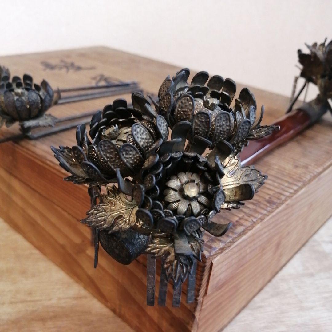 アンティーク　かんざし　花魁かんざし　簪　こうがい　彫金　鼈甲　骨董　木箱　希少