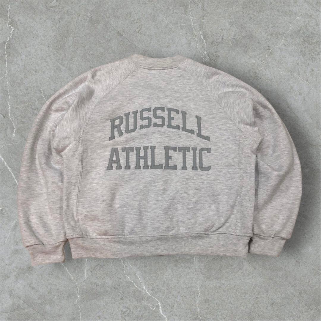 90sUSA製ラッセルスウェットスタジャンバーシティジャケット刺繍ショート丈