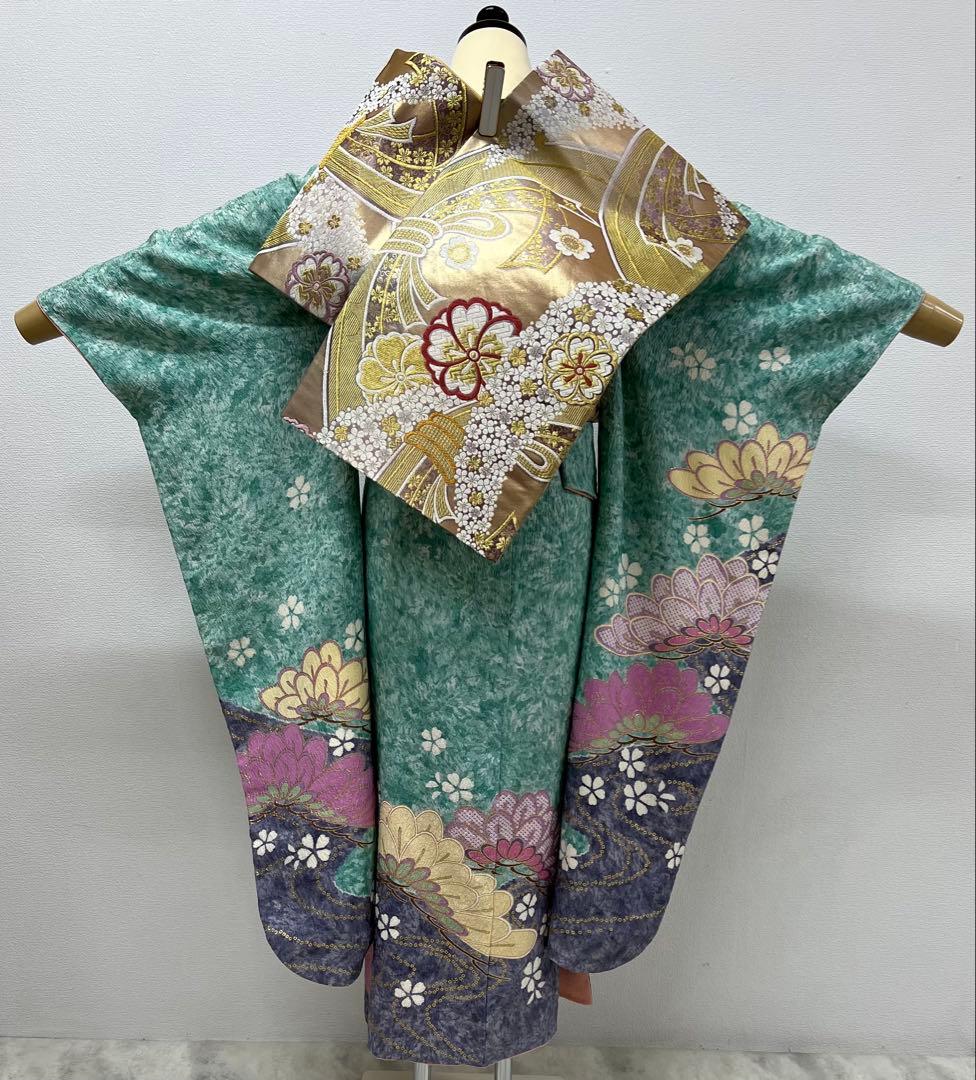 振り袖　フルセット　長襦袢付　金彩加工　疋田柄　結婚式　ふくれ織　成人式　740