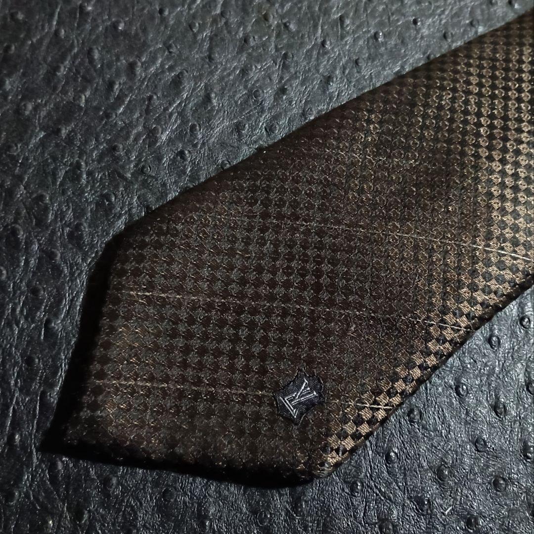 K881LV ◆ ルイヴィトン イタリア製 ダミエ総柄 ダークブラウン系ネクタイ