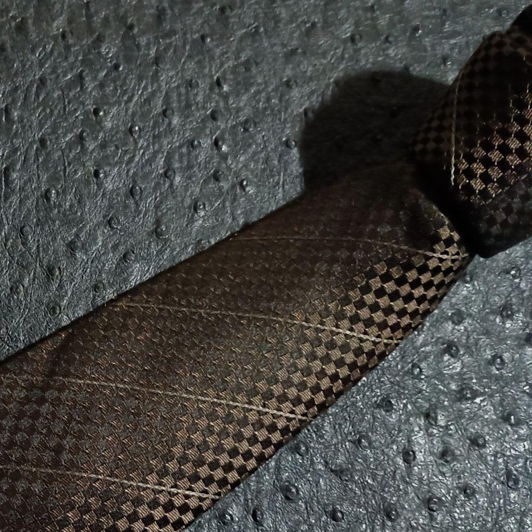 K881LV ◆ ルイヴィトン イタリア製 ダミエ総柄 ダークブラウン系ネクタイ