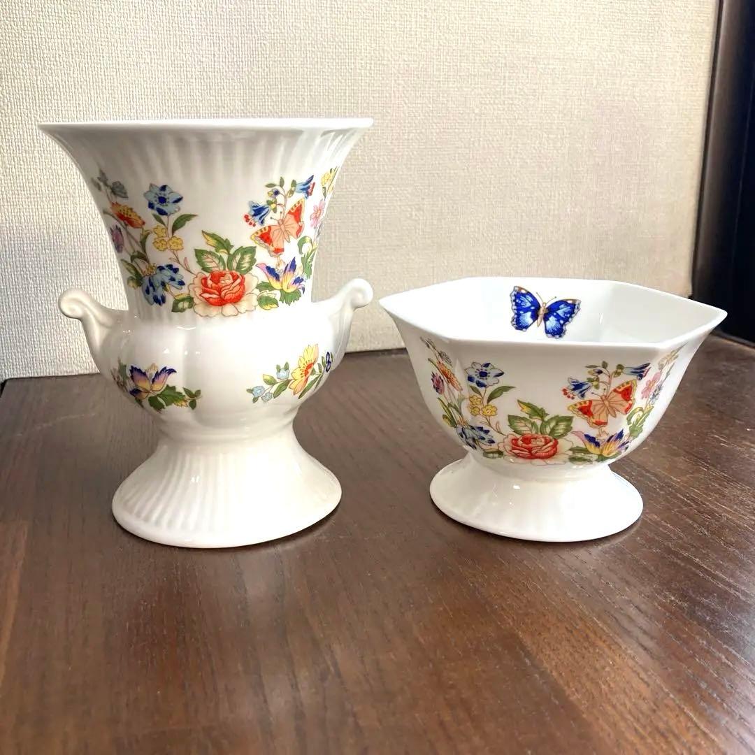 英国エインズレイ コテージガーデン 花瓶と深皿 ボーンチャイナ