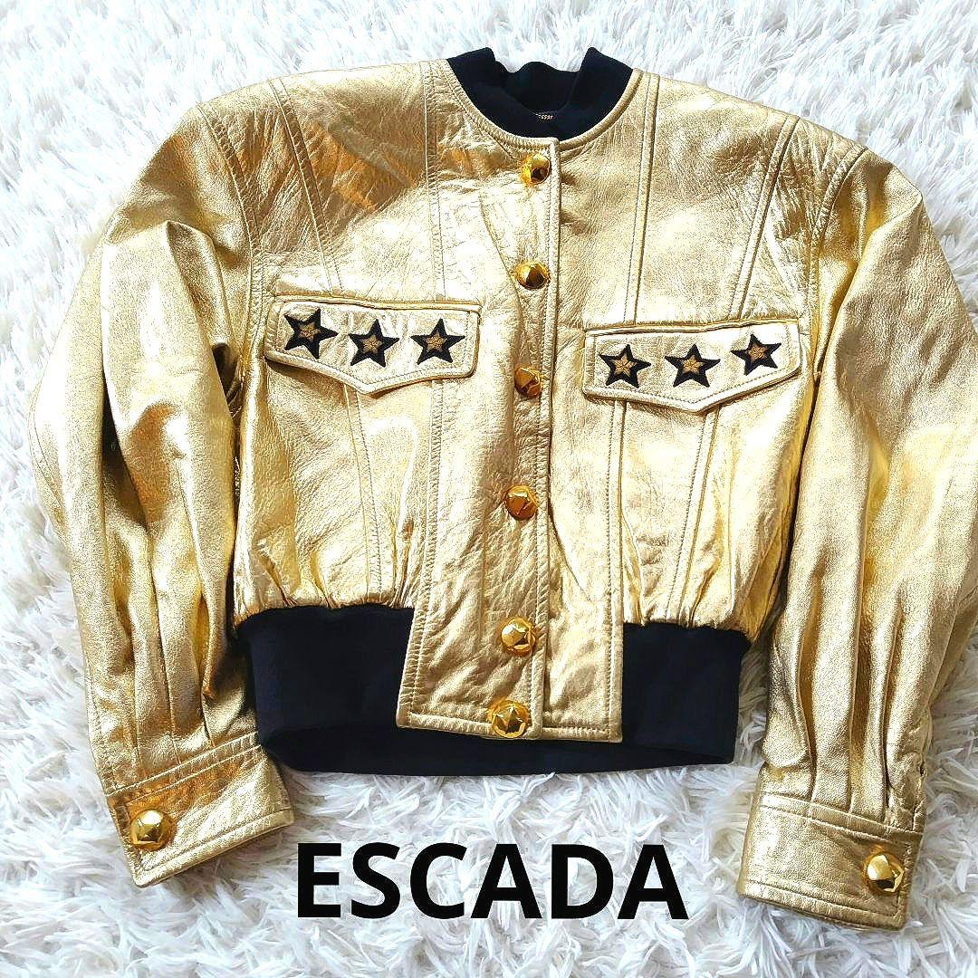 エスカーダEscada　ゴールドレザー　ボンバージャケット　スター　38