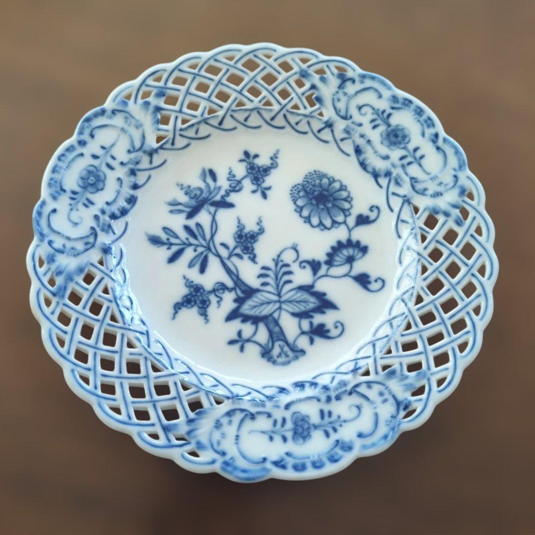 マイセンブルーオニオンプレート 透かしレース