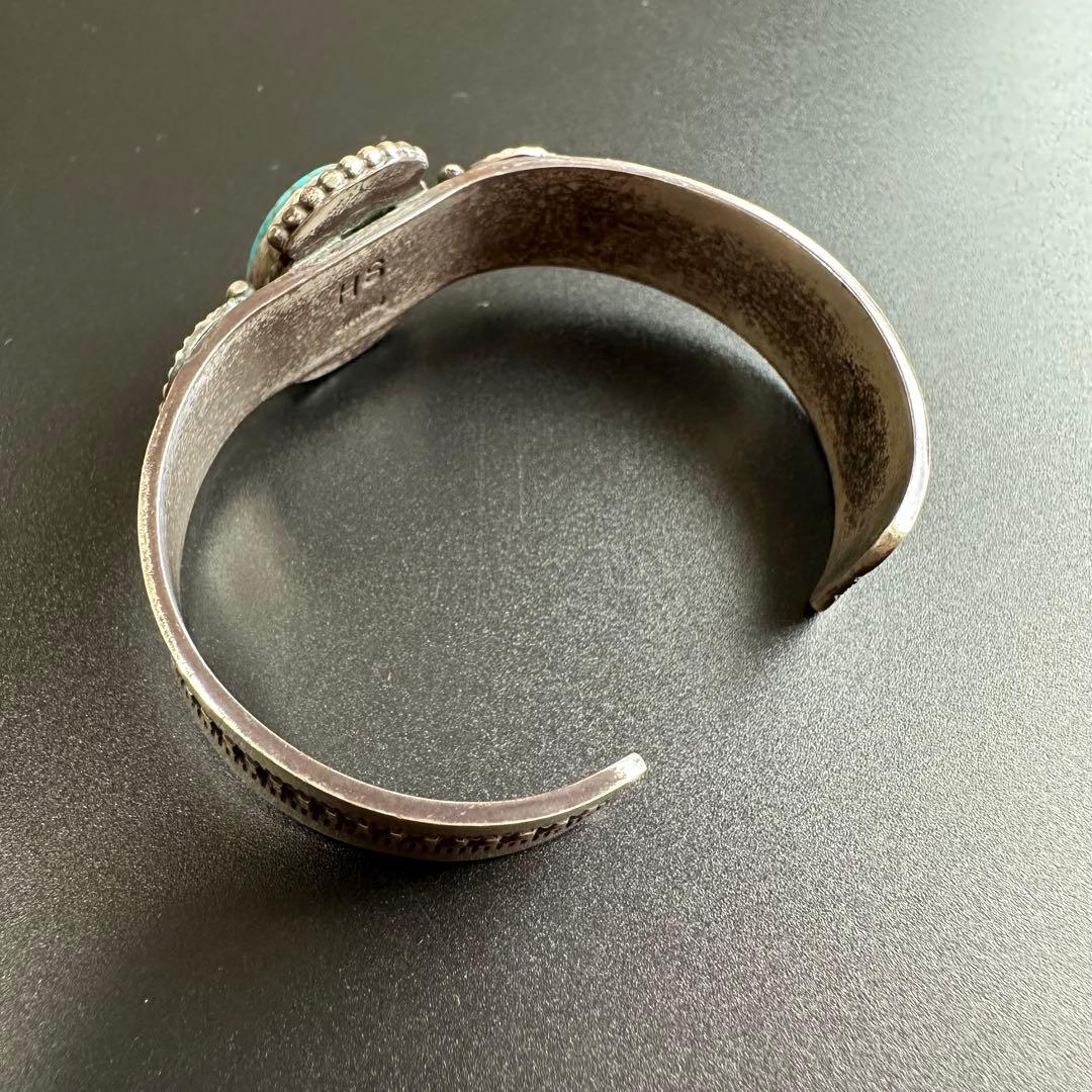 Navajo Herman Smithスタンプワーク ターコイズ バングル