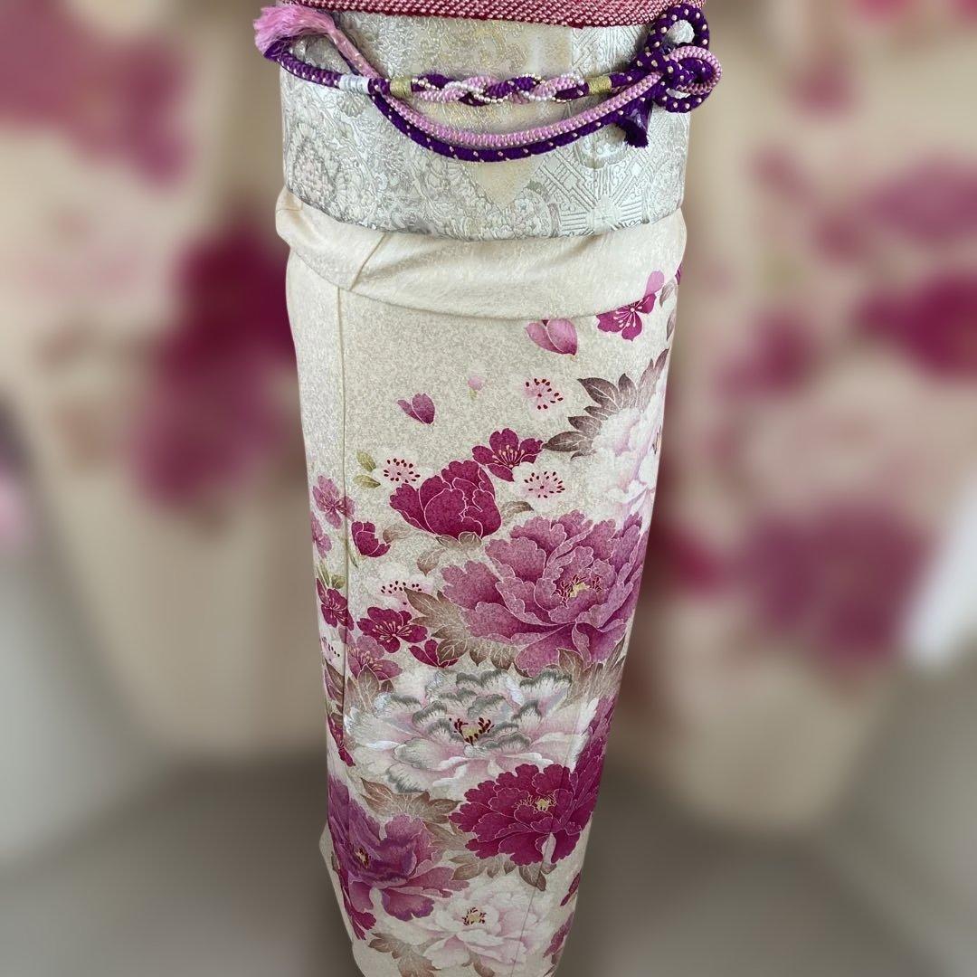 豪華振袖フルセットお探しの方に　牡丹　成人式に 美しい花柄　西陣織プラチナ箔