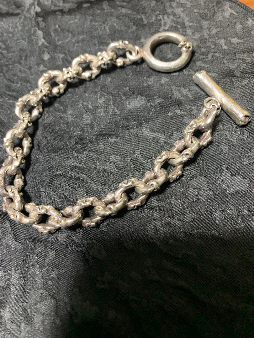 レア！サーティーンデザインズシルバー チェーンブレスレット トグル式スカル&ユリ