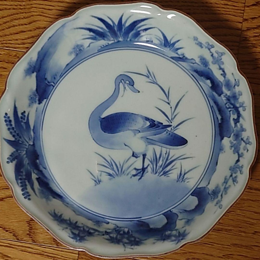 古伊万里染付アヒル水草文中皿