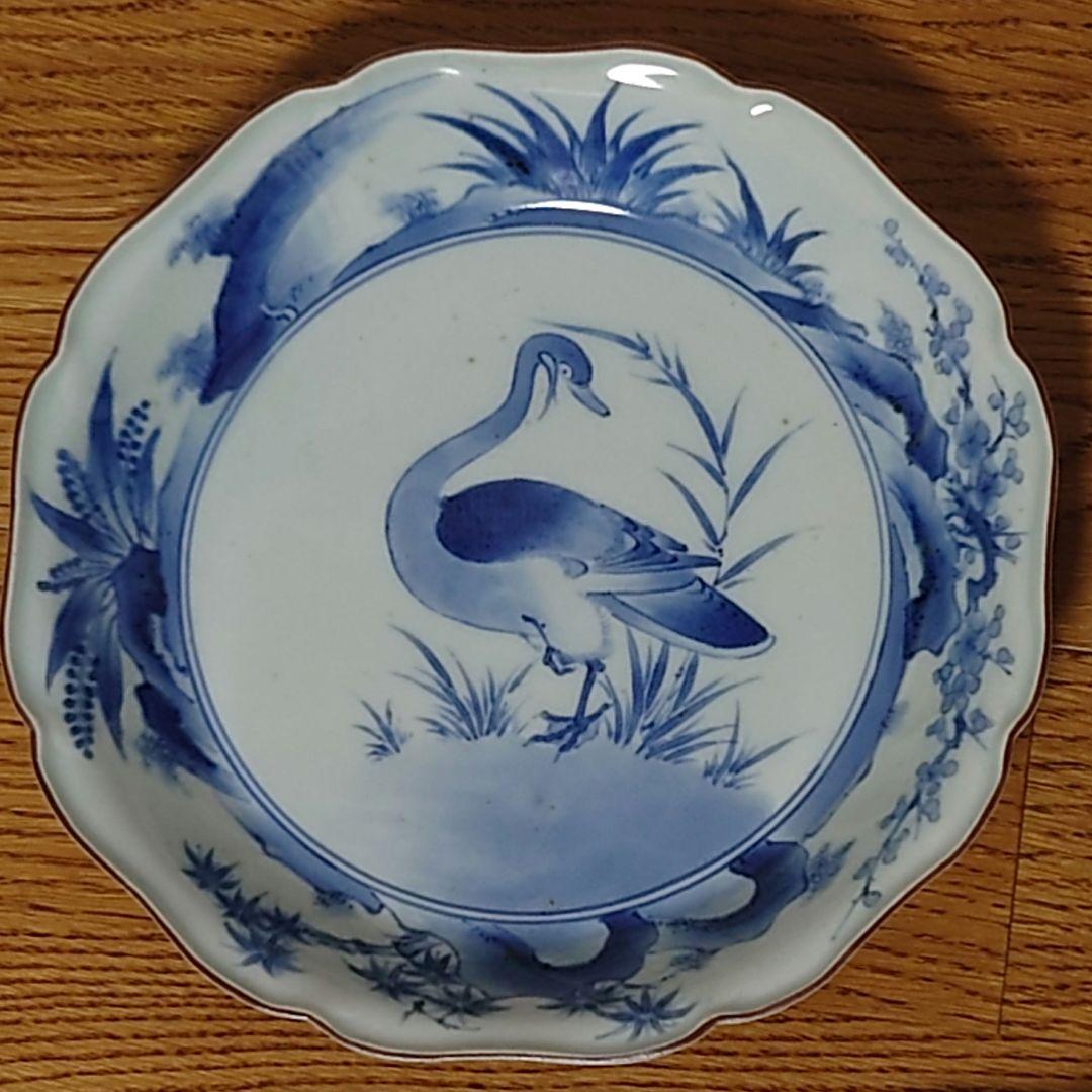 古伊万里染付アヒル水草文中皿