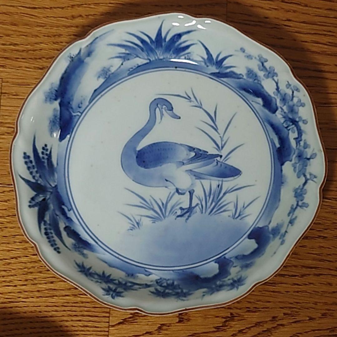 古伊万里染付アヒル水草文中皿