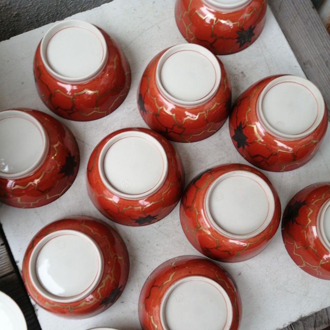 骨董　蓋物　煮物 蓋付茶碗　在銘　高麗赤絵　10客　木箱　会席膳　懐石料理