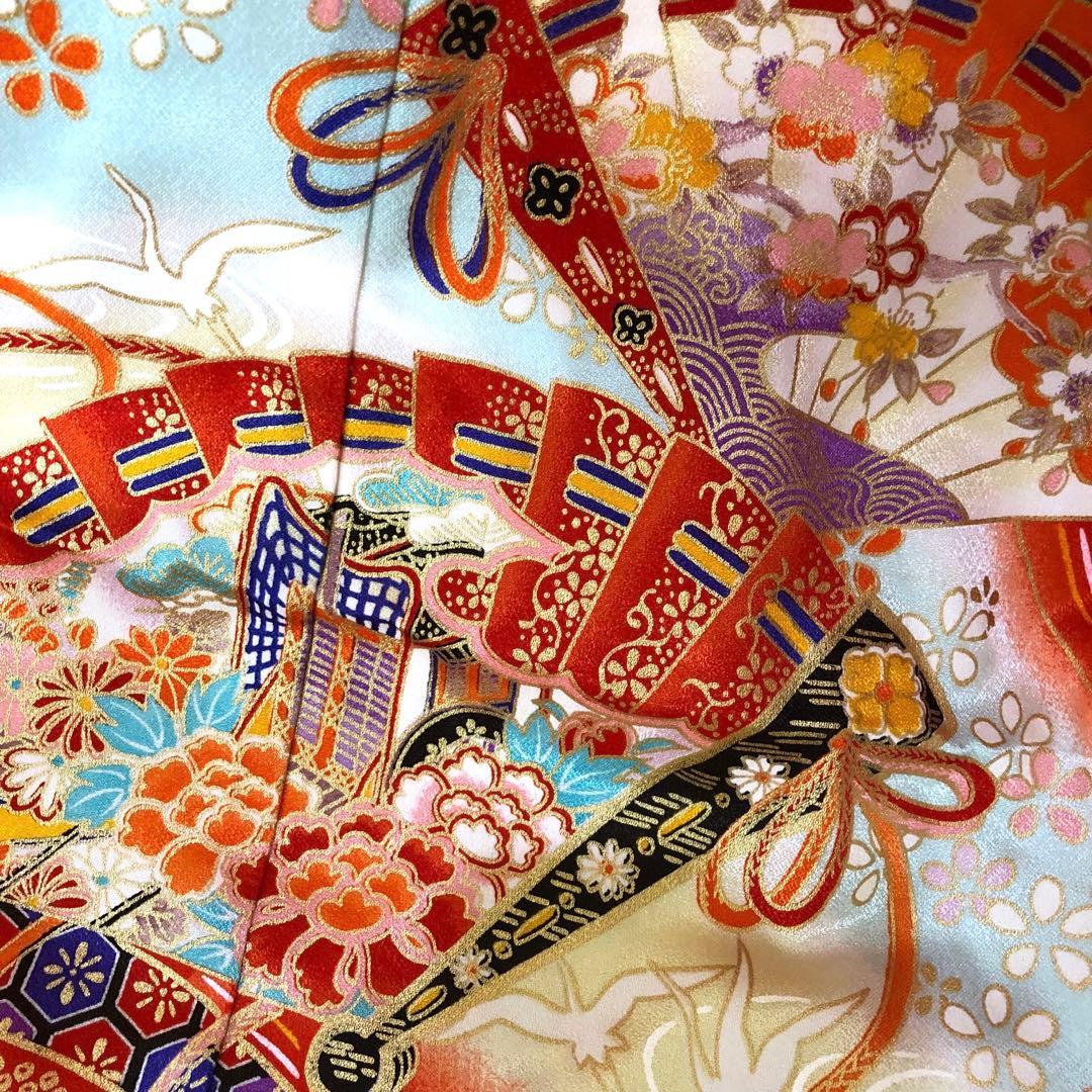 七五三7歳❣️人気赤地暈し金彩際立つ完全フルセッット⭐︎扇熨斗鶴菊金彩煌びやか際立つ