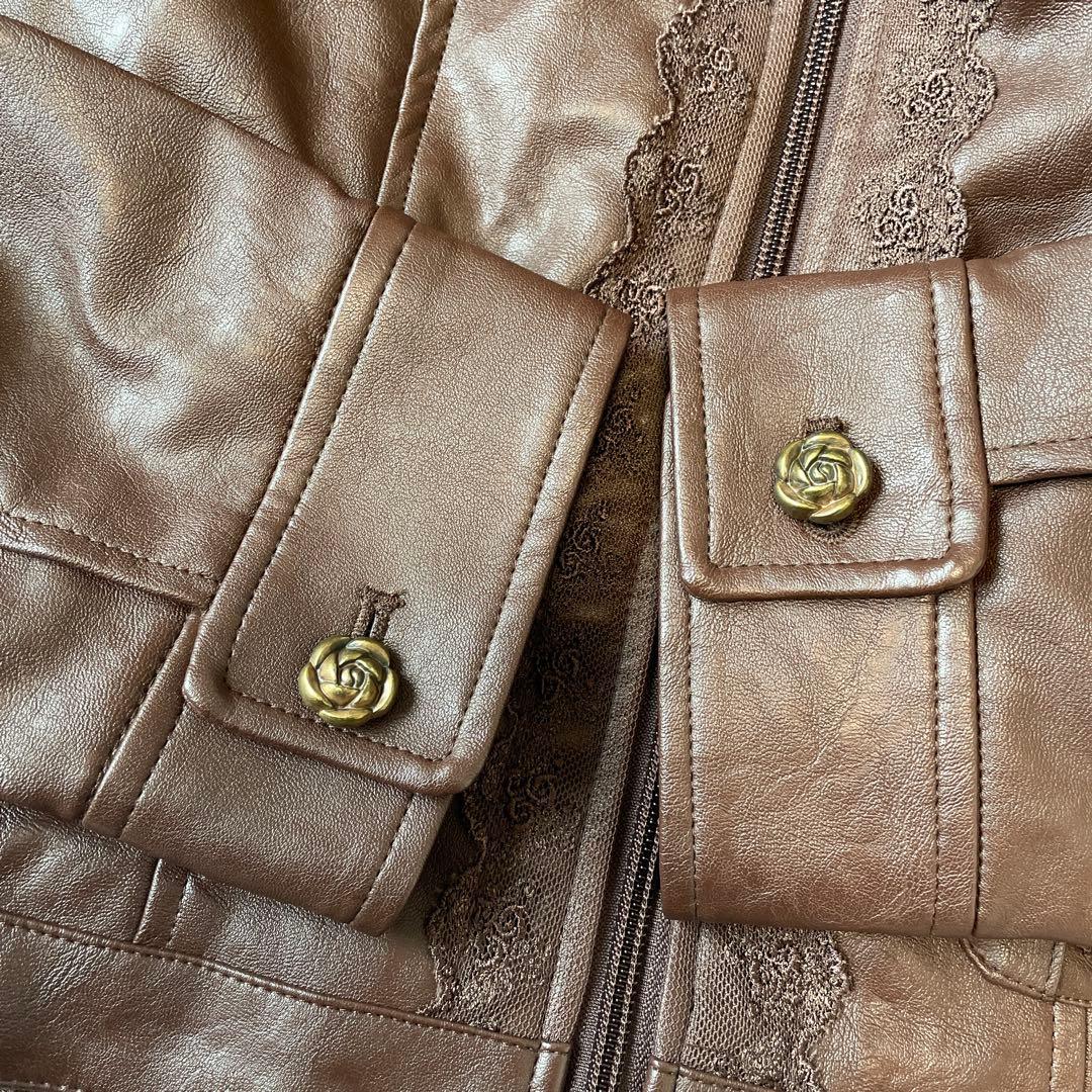 アクシーズファム　y2k ギャル　フリル　ブラウン　レザー　ショートジャケット