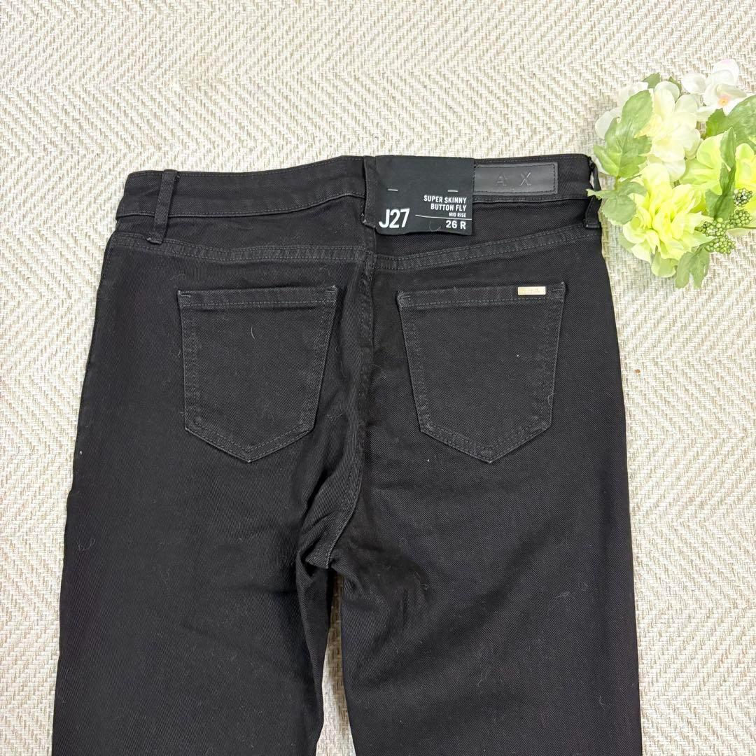 新品タグ付✨❤️アルマーニエクスチェンジ❤️ダメージスキニーブラックデニム 26 黒