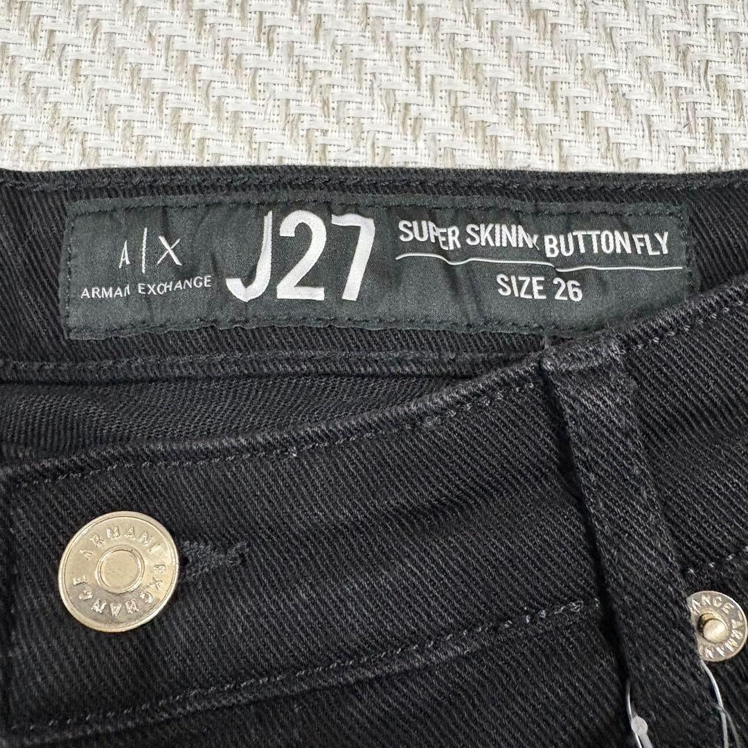 新品タグ付✨❤️アルマーニエクスチェンジ❤️ダメージスキニーブラックデニム 26 黒