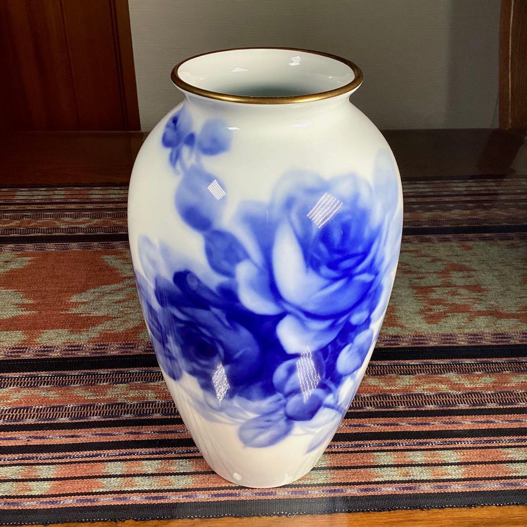 『フォロうー特価』　大倉陶苑　ブルーローズ　花瓶　23cm