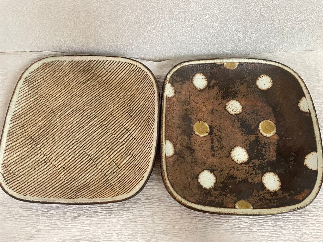 市岡 泰 四角 丸 プレート 2枚 セット 陶器 作家