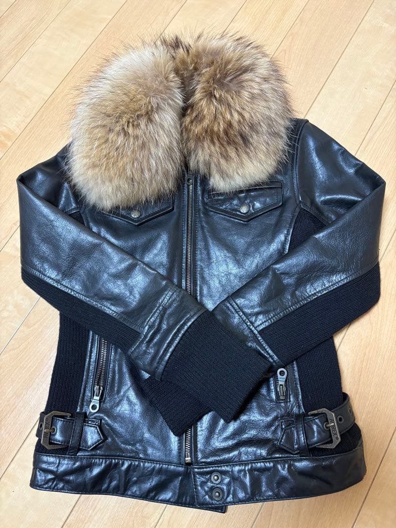 アビレックス　ファー襟付きレザージャケット　S