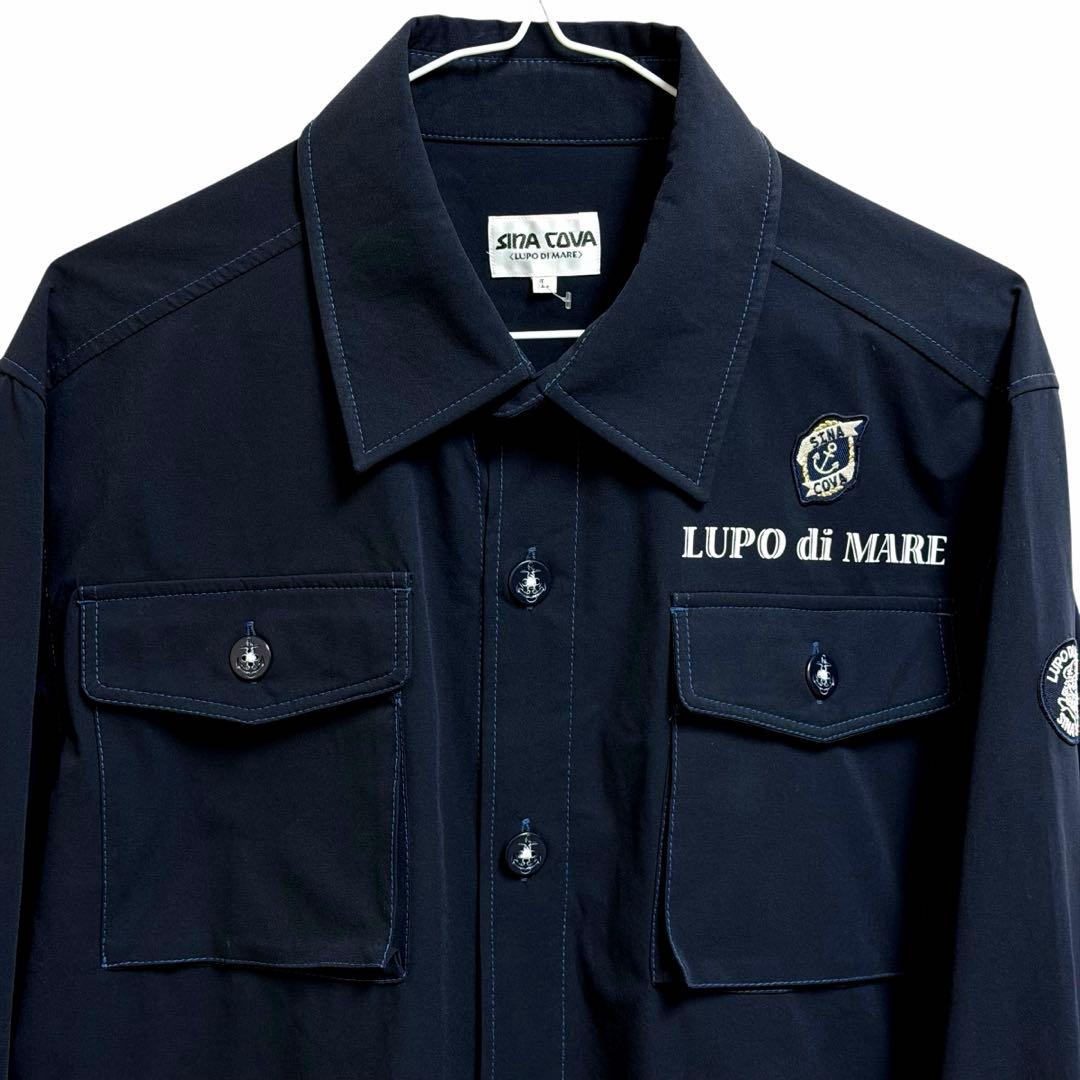 は*ん様 新品シナコバ シャツブルゾン Lサイズ ダークネイビー ワッペンデコレ