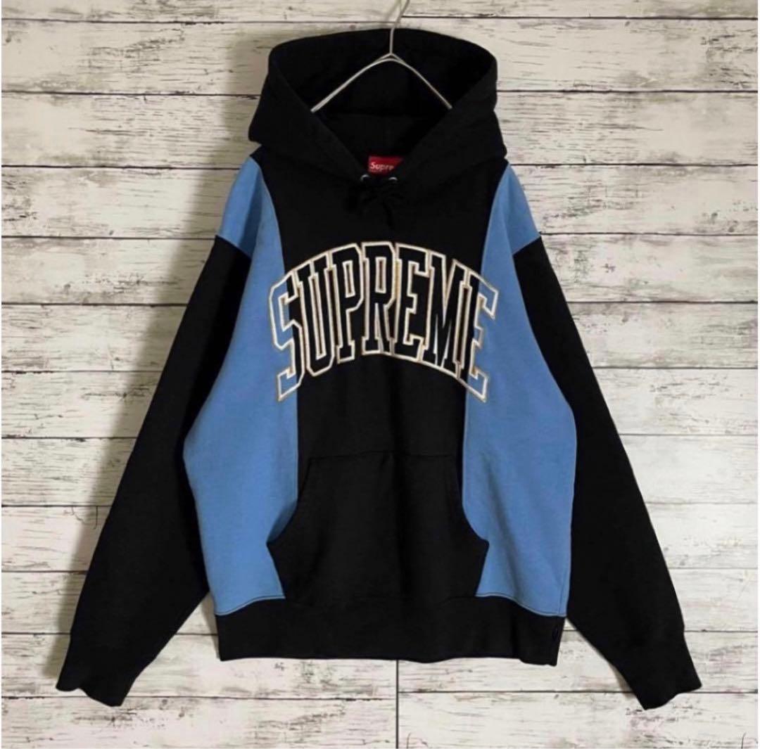 【即完売モデル】 シュプリーム センターロゴ 刺繍 パーカー バイカラー