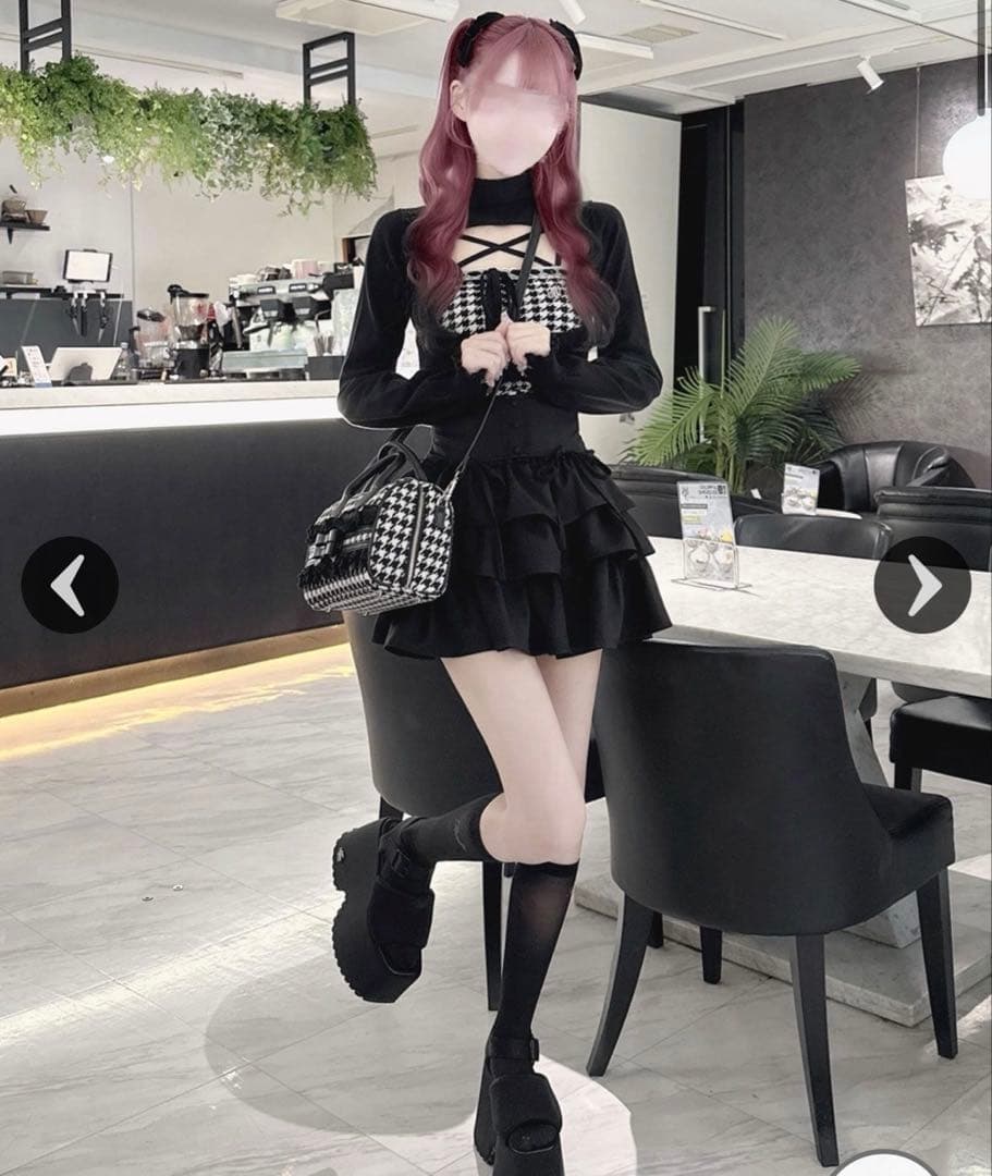 honey mewハニーミュウ 千鳥柄ハイネックアンサンブルトップス