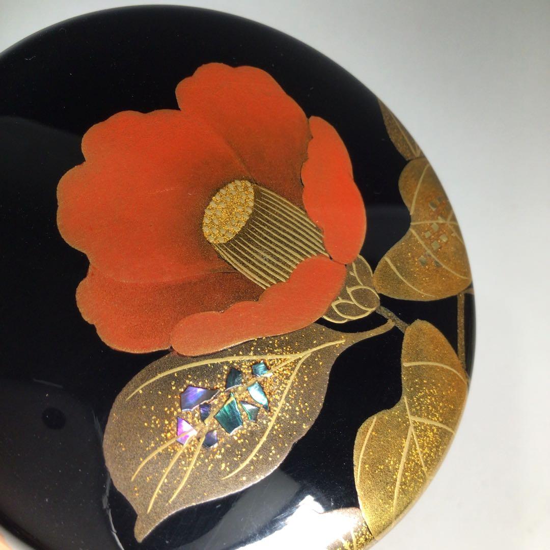 Ｎ７２７　棗　『輪島塗』『平野涛山作』『螺鈿』『椿蒔絵』『中棗』　共箱　茶道具