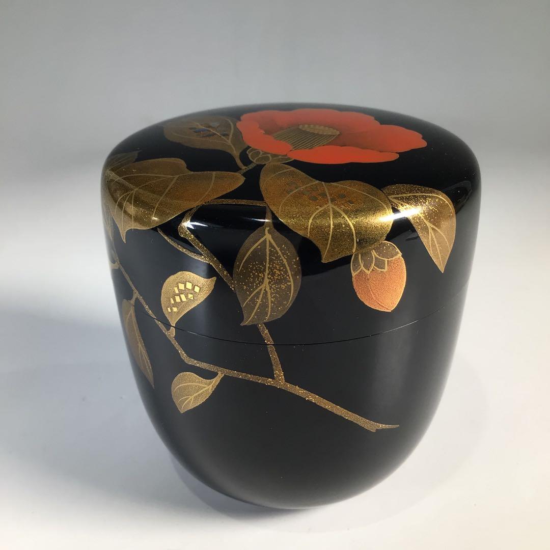 Ｎ７２７　棗　『輪島塗』『平野涛山作』『螺鈿』『椿蒔絵』『中棗』　共箱　茶道具