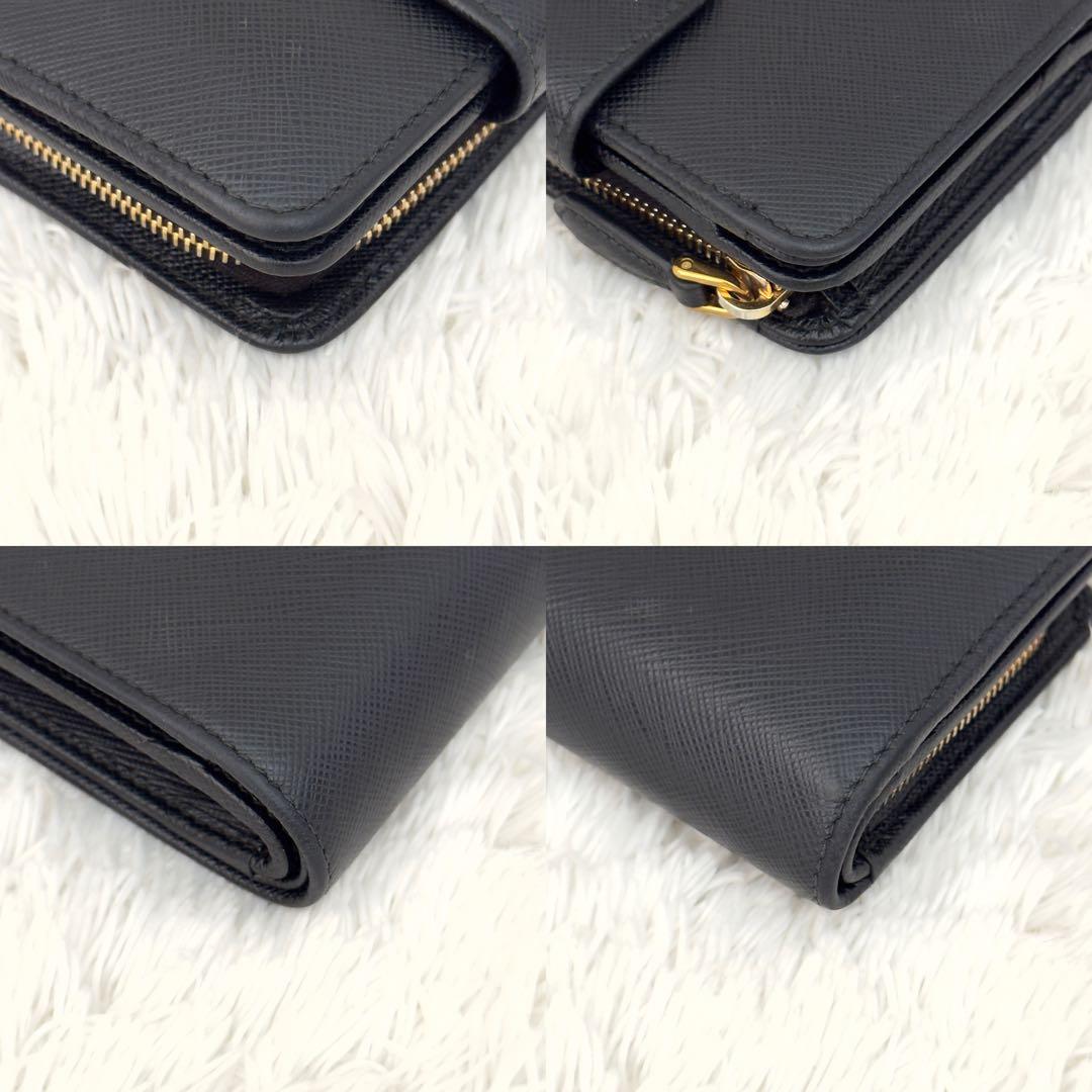美品✨PRADA プラダ サフィアーノ 財布 ブラック 二つ折り レザー
